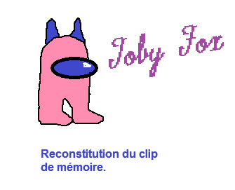 Reconstitution du clip Summerblue de mémoire, signé par Toby Fox. Montre une figure avec une combinaison intégrale rose, une visière violette et des cornes.