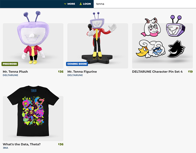 Capture d'écran de produits Tenna sur Fangamer.com